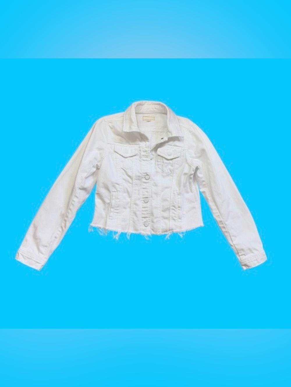 TRACTR boutique white  distress denim jacket girl’s size Large   12  14 16
